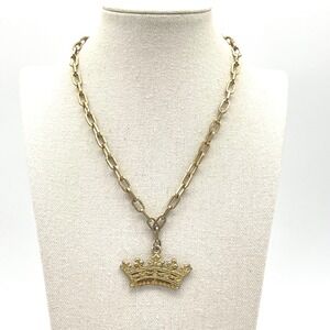 Gold Crown Pendant‎ Necklace Chunky Chain Statement Jewelry 16"